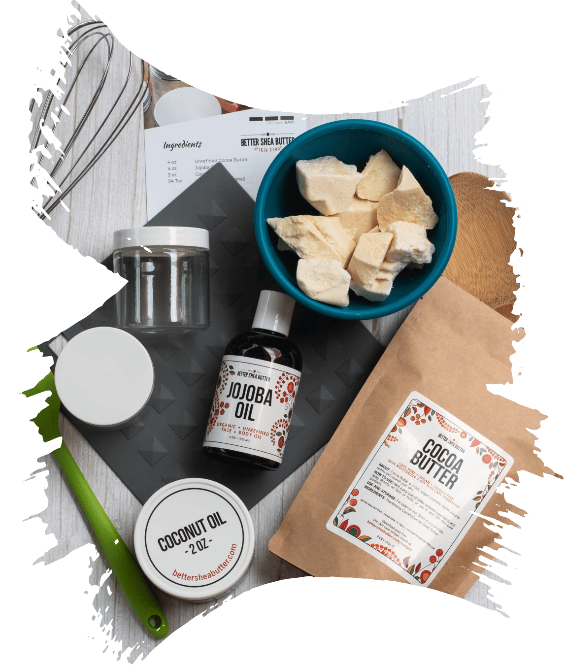 Cocoa Body Butter Making Kit |Includes Unrefined Cocoa Butter, Jojoba Oil, Coconut Oil, 2 Jars and DIY Whipped Cocoa Butter Recipe Card with Link to